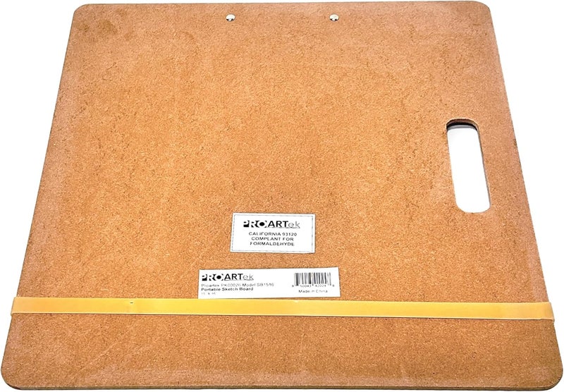 Proartek Drafting PK00026 Model SB1516 SB Series 15" x 16" Artist Sketch Board, Brown; 4mm Tempered Masonite; Constructed with a Cutout Handle; Smooth Edges; Firm Spring Clips; Rubber Band Included - Image 4